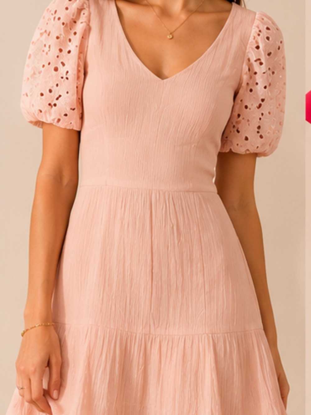 🎀 Ava James Pink Embroidered Sleeve Feminine Dress